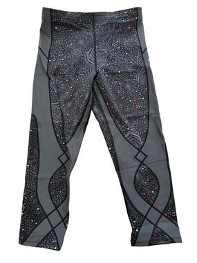 CW-X Women's Gray Leggings with Mint & Pink Dot Accents